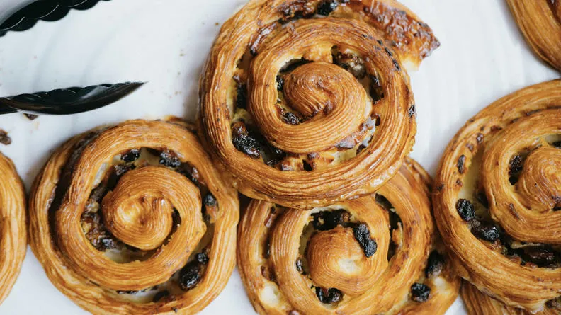 A selection of pain au raisin.