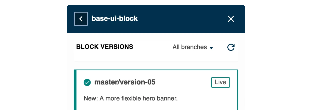 The Contensis Blocks preview toolbar set to show all branches.