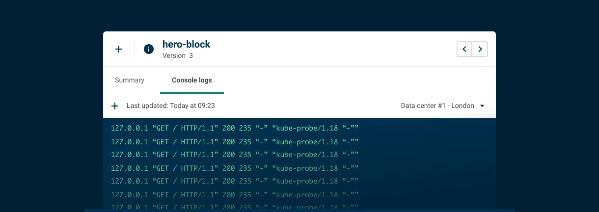 The console logs screen for a Contensis Block. 