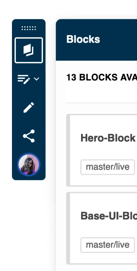 The Contensis Blocks preview toolbar.