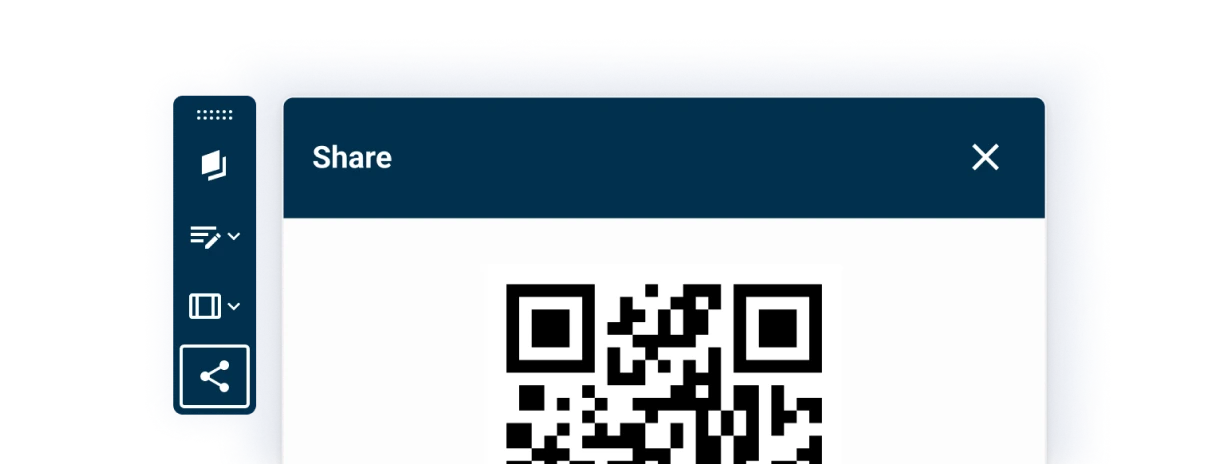 A QR code for sharing preview URLS from the Blocks preview toolbar in Contensis.