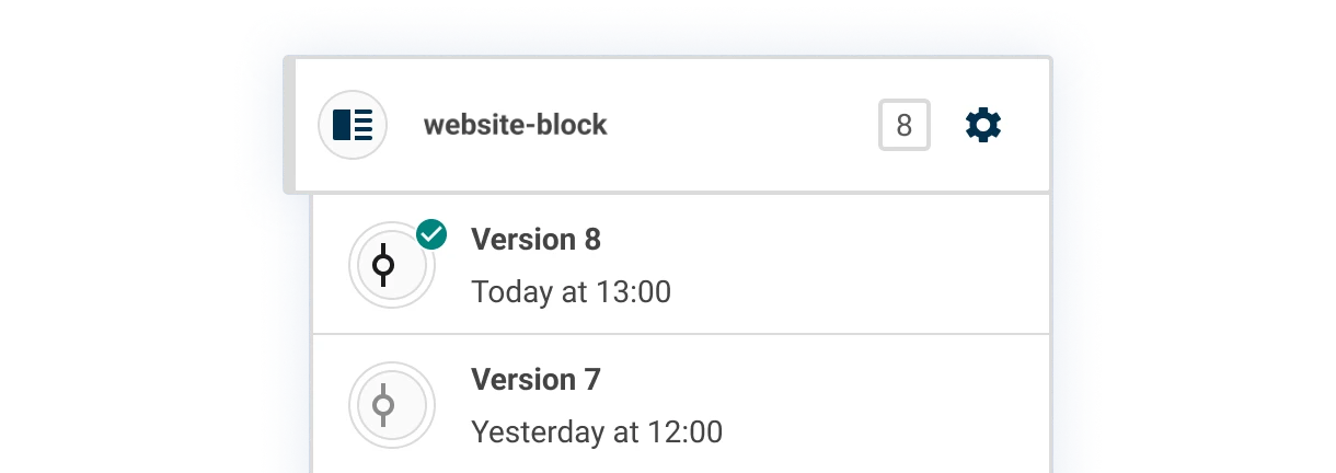 Different versions of the same Block in the Contensis interface. 