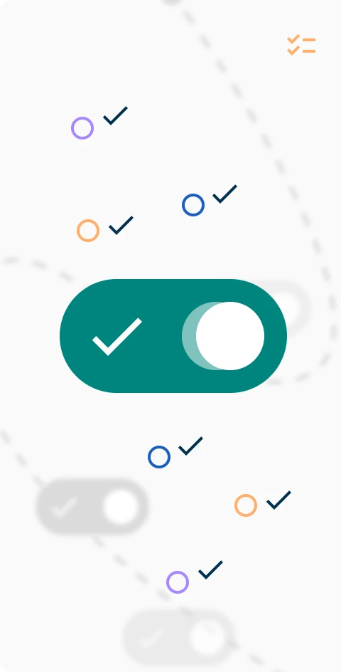 A boolean toggle and a check mark or tick representing content validation.