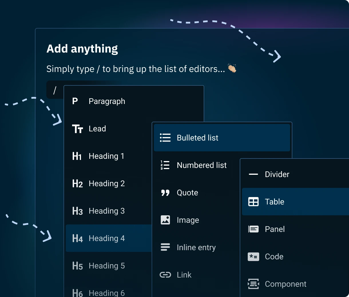 A Canvas field showing the list of available content blocks.