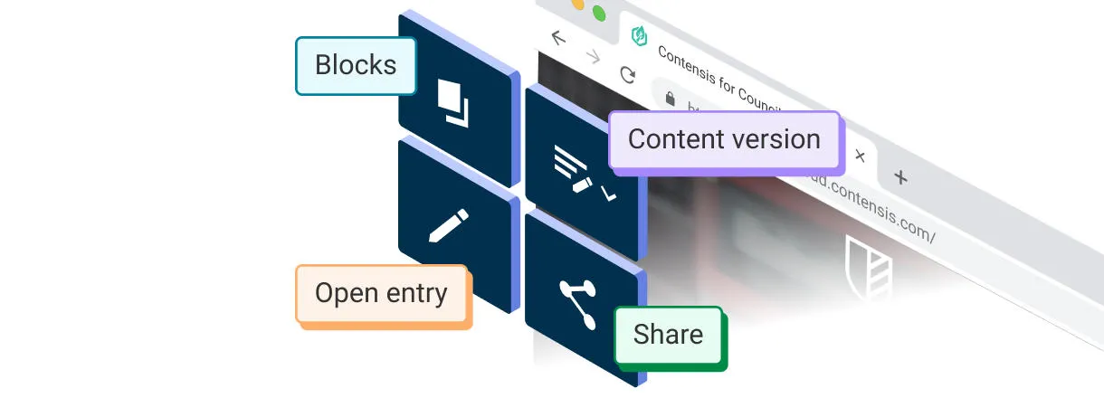 The Blocks preview toolbar on a webpage powered by Contensis.