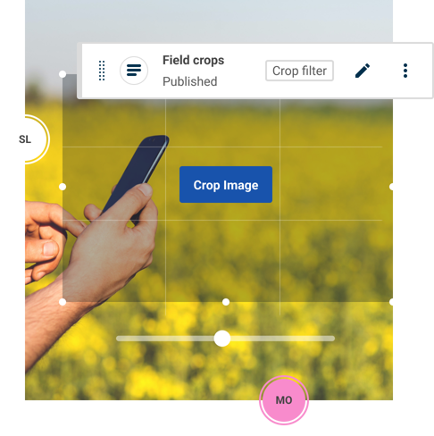 A composite image showing a farmer using a mobile phone in a field of crops and elements of the Contensis interface.