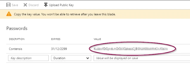Ensure you copy the key value before you navigate away from this screen.